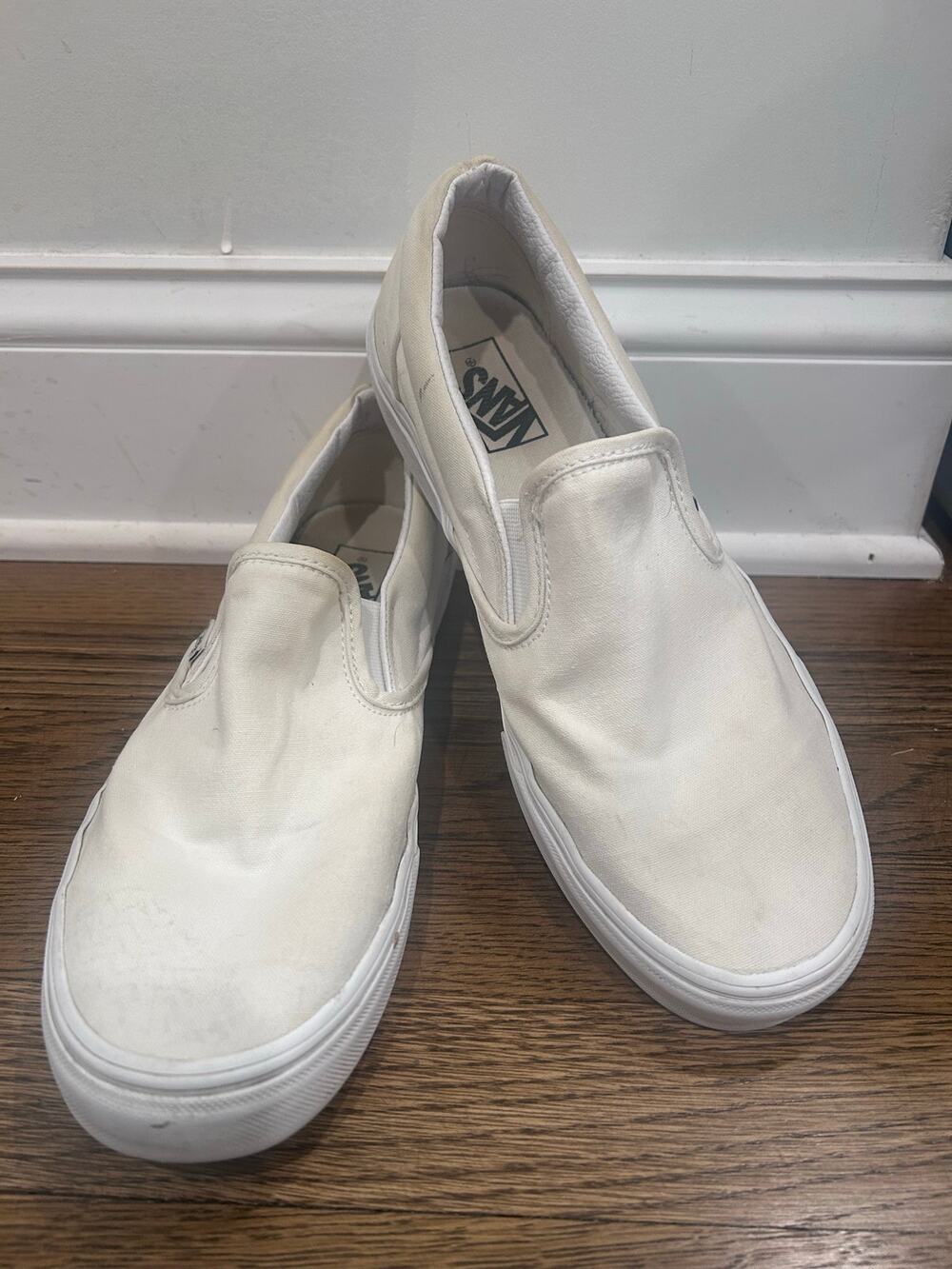 Vans Classic Slip On True White Canvas Skate Shoes Sneakers Mens 10
